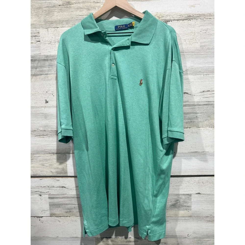 Polo Ralph Lauren Polo Shirt Men XLT Mint Green Heathered Cotton Classic EUC